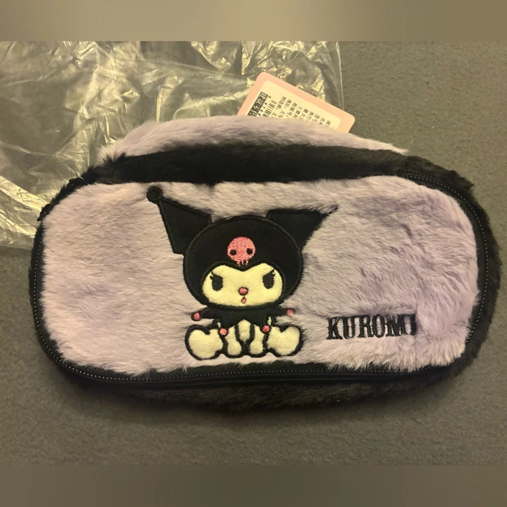 NWT Kawaii Sanrio Kuromi Plush Fuzzy Pencil Pouch